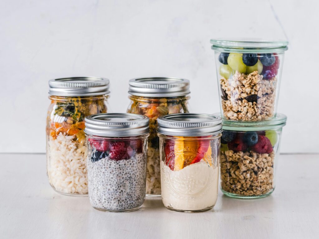 Greek yogurt parfait layered with berries and seeds – easy high protein breakfast ideas